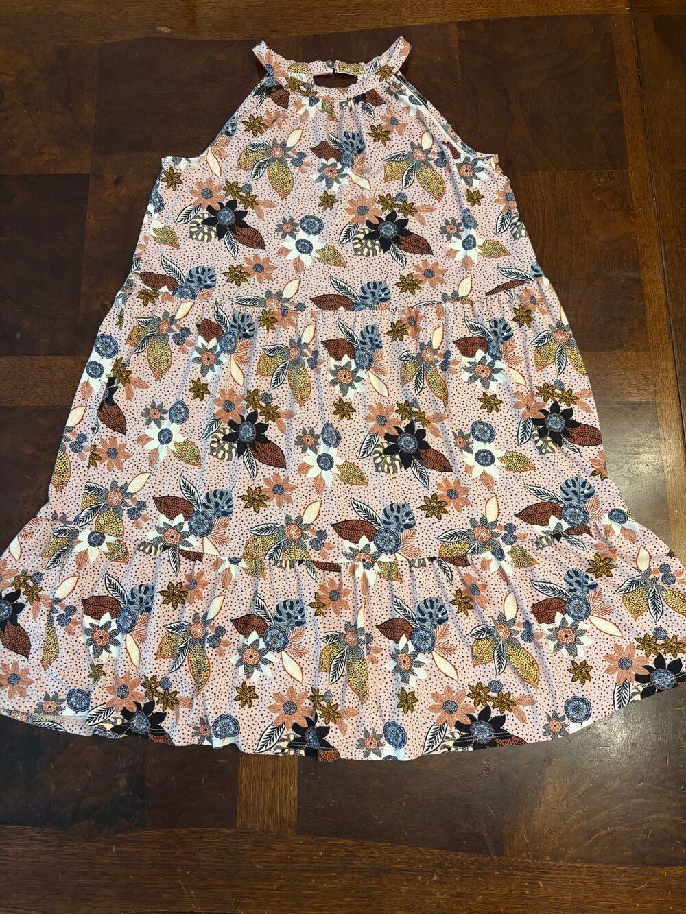 LOFT Petites SP Pink Floral Halter Tiered Dress Preowned